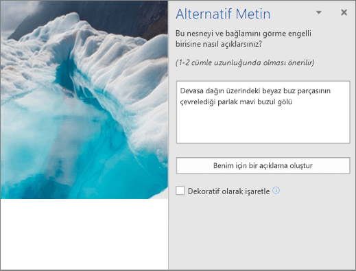 Word’de otomatik oluşturulan alternatif metni gösteren yeni Alternatif Metin iletişim kutusu