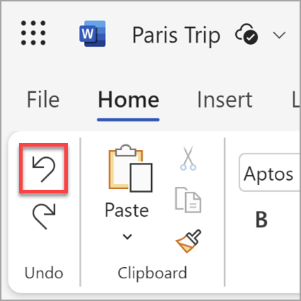 Web için Microsoft Word'de Geri Al düğmesi.