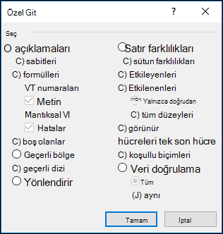 Özele Git iletişim kutusu