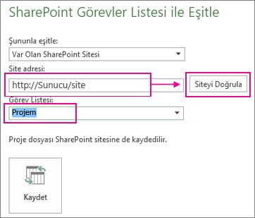 SharePoint'e proje kaydetme