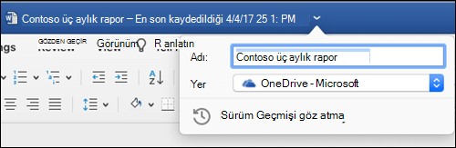 Word belgesinin başlık çubuğuna tıklayarak başlatılan dosya işlemleri iletişim kutusu.