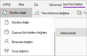 Eylemlerin açılan listesini içeren Sayfayı Dağıt düğmesi.