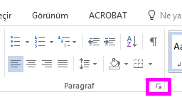 Genişlet simgesine tıklayarak Paragraf iletişim kutusunu açabilirsiniz.