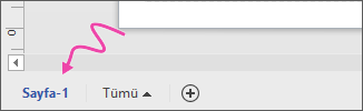 Sayfa 1 sekmesine işaret eden ok