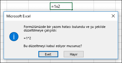 Çarpma için x’i * ile değiştirilmesini isteyen ileti kutusu