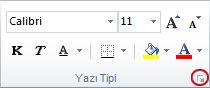 Yazı Tipi grubundaki iletişim kutusu başlatıcı