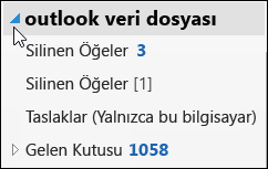 Outlook veri dosyasını açmak için, yanındaki oku seçin.