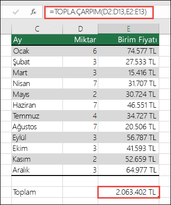 TOPLA.ÇARPIM hatasını düzeltmek için verilerdeki #DEĞER! hatasını düzeltin