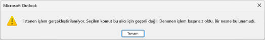 Microsoft Outlook için yukarıdaki metini içeren hata iletisi kutusu.