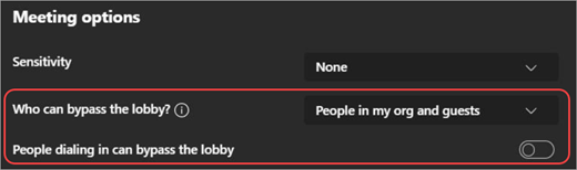 Teams toplantı seçeneklerindeki lobi ayarlarının ekran görüntüsü.