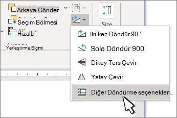Diğer Döndürme Seçenekleri'nin seçili olduğu Döndürme menüsü
