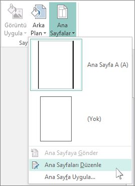 Publisher’daki Ana Sayfaları Düzenleme açılır menüsünün ekran görüntüsü.