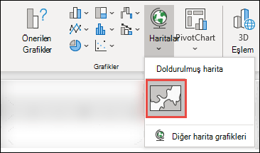 Harita grafiği eklemek için veri aralığınızdaki herhangi bir hücreyi seçin, ardından > Grafikler > Haritalar'a gidin > Doldurulmuş Harita simgesini seçin.