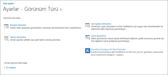 Görünüm Türleri sayfası