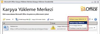 Bekleyen yüklemelerin gösterildiği Office Karşıya Yükleme Merkezi