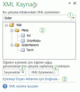 XML Kaynağı görev bölmesi