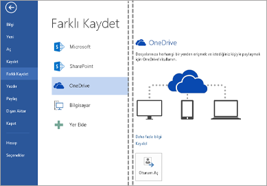 OneDrive’a dosya kaydetme