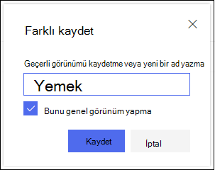 SharePoint Çevrimiçi Liste Görünümü Görünümü Görünümü Kaydet İletişim Kutusu