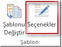 Publisher 2013'te Şablon seçenekleri düğmesi