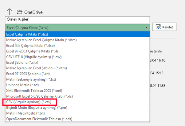 Excel dosyanızı .CSV dosyası olarak kaydedin.