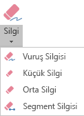 Office 2019 için PowerPoint'te dijital mürekkep için dört silgi vardır.