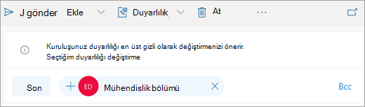 Önerilen duyarlılık etiketiyle ilgili ipucunun ekran görüntüsü