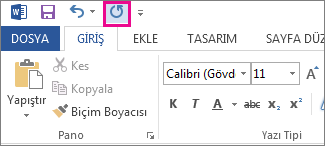 Hızlı Erişim Araç Çubuğu'ndaki Yinele komutu