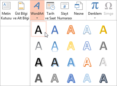 Ekle sekmesinde WordArt stili seçme