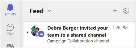 Teams - Dış kanal ekip etkinlik akışınızla paylaşıldı