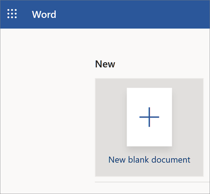 Yeni boş belge içeren Word Online açma sayfası