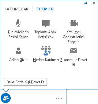 Eylemler sekmesindeki seçenekler