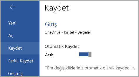 Android üzerinde Otomatik Kaydet anahtarı