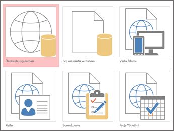 Access'teki başlangıç ekranında Şablonlar görünümü