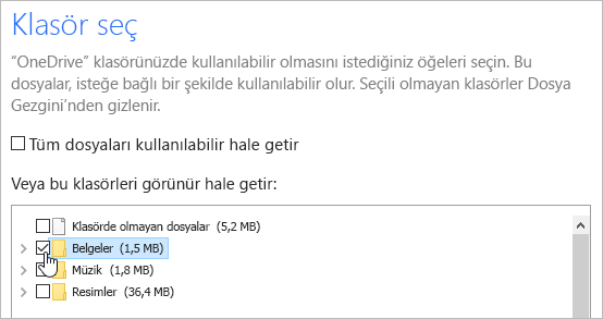 Eşitleme klasörlerini seçmek için iletişim kutusu