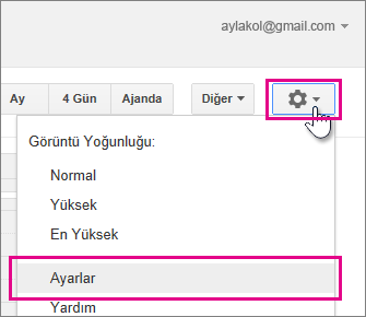 google takvim - ayarlar - ayarlar