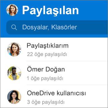 Android için OneDrive uygulamasındaki paylaşılan dosyalar görünümü