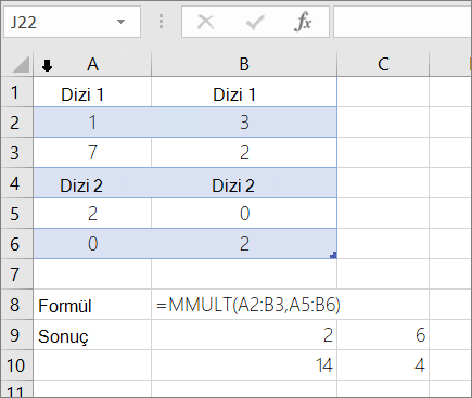 MMULT işlevi- Örnek 1