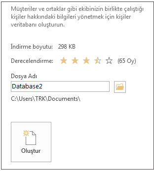 Şablondan Access masaüstü veritabanı oluşturma