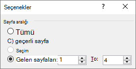 Başlangıç ve Bitiş kutularında bir sayfa aralığı belirtin.