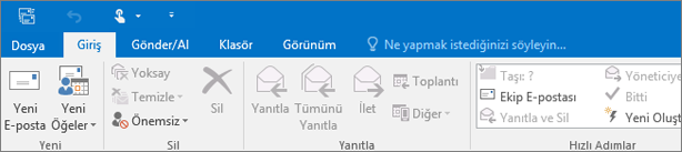 Outlook 2016'da şerit böyle görünür.