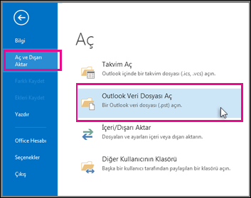 Outlook veri dosyasını açma