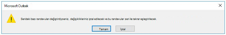 Belirli randevulara ne olduğunu açıklayan iletişim kutusu.