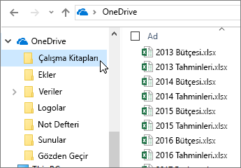 Windows Gezgini, OneDrive klasörü, Excel dosyaları