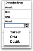 Yüksek, Orta ve Düşük değerlerinin bulunduğu açılan liste