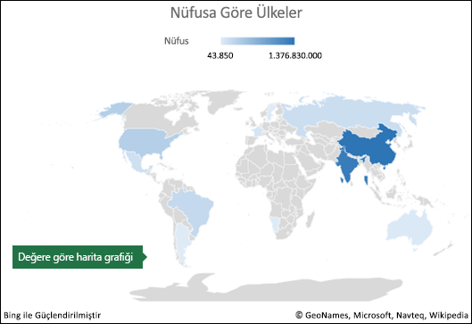 Değer verileri ile Excel Harita Grafiği