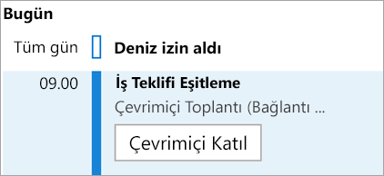 Toplantılar için Çevrimiçi Katıl düğmesini gösterir