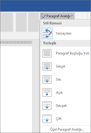 Word'de paragraf aralığını değiştirme seçenekleri