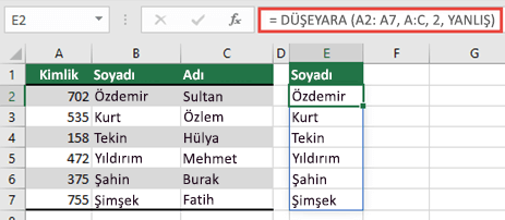 #TAŞMA ile sonuçlanmayacak dinamik bir dizi döndürmek için =VLOOKUP(A2:A7,A:C,2,FALSE) kullanın! hatasının diğer nedenlerini bulabilirsiniz.