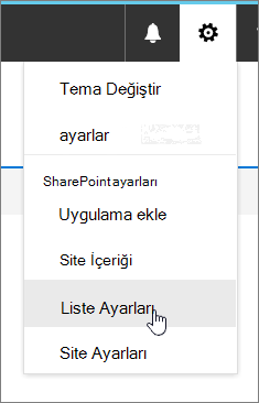 Liste ayarlarının vurgulandığı Ayarlar menüsü