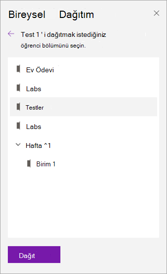 Bir not defteri bölümü seçin.